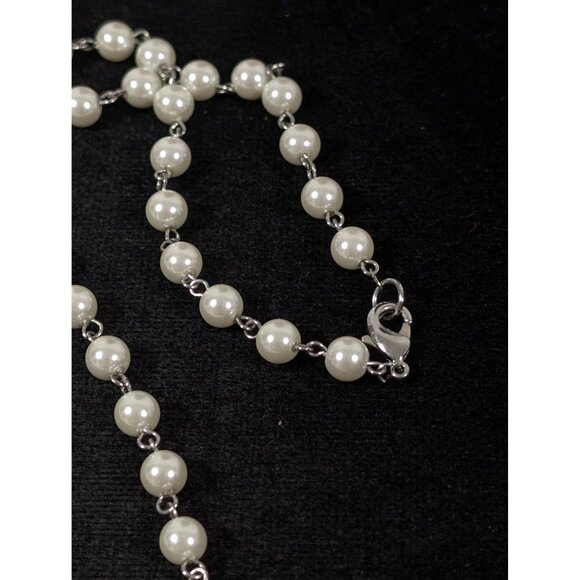 Retro White Faux Pearl Rhinestone Bar Necklace Long Layering Bridal Wedding 40" - Picture 6 of 7